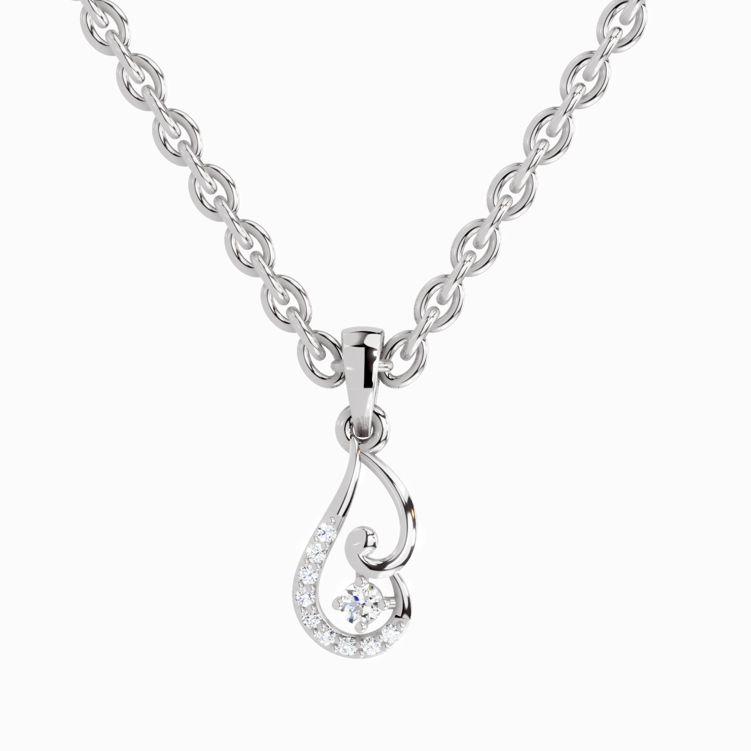 0.04 Carat Round Shape Luminous Curve Pendant | 14K White Gold