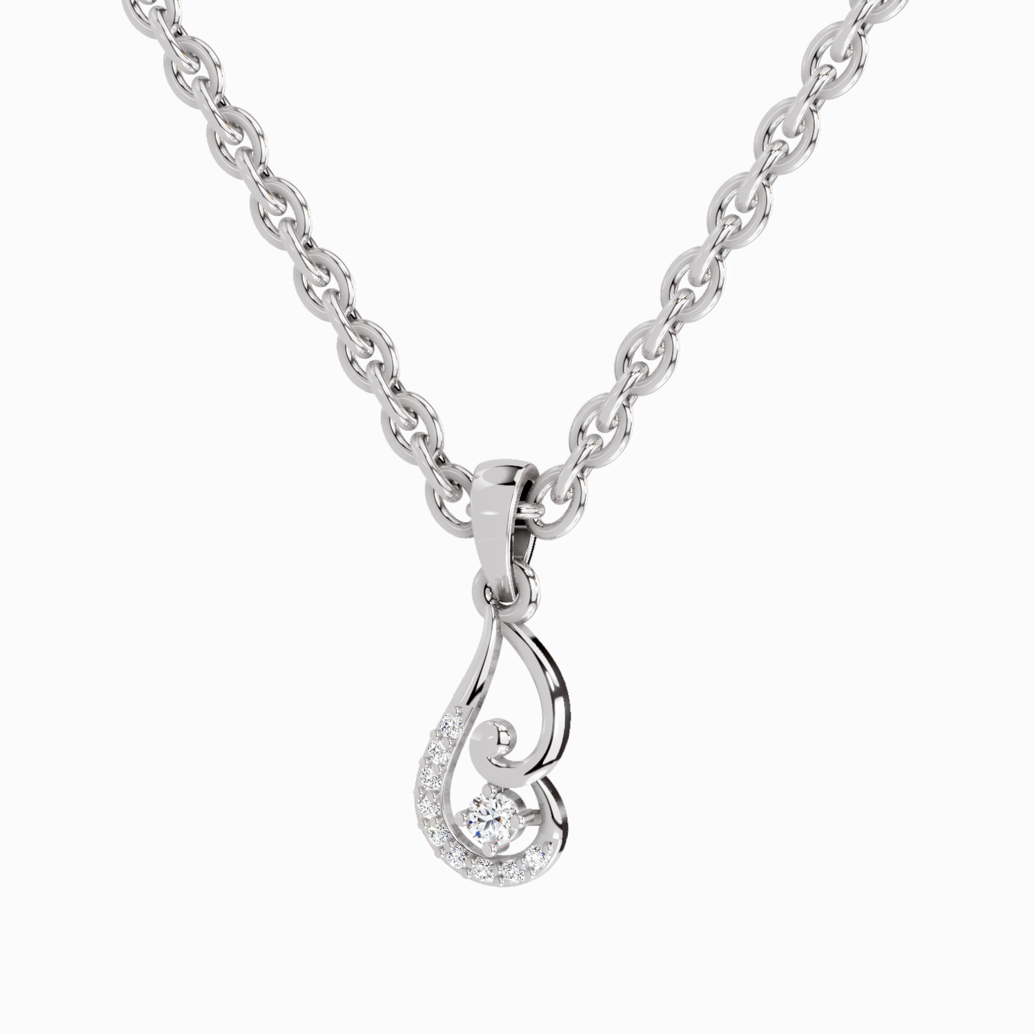 0.04 Carat Round Shape Luminous Curve Pendant | 14K White Gold