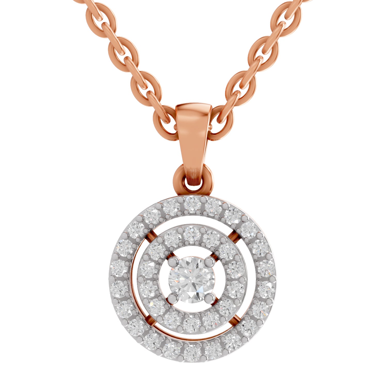 0.28 Ct Double Halo Diamond Pendant in 14K
