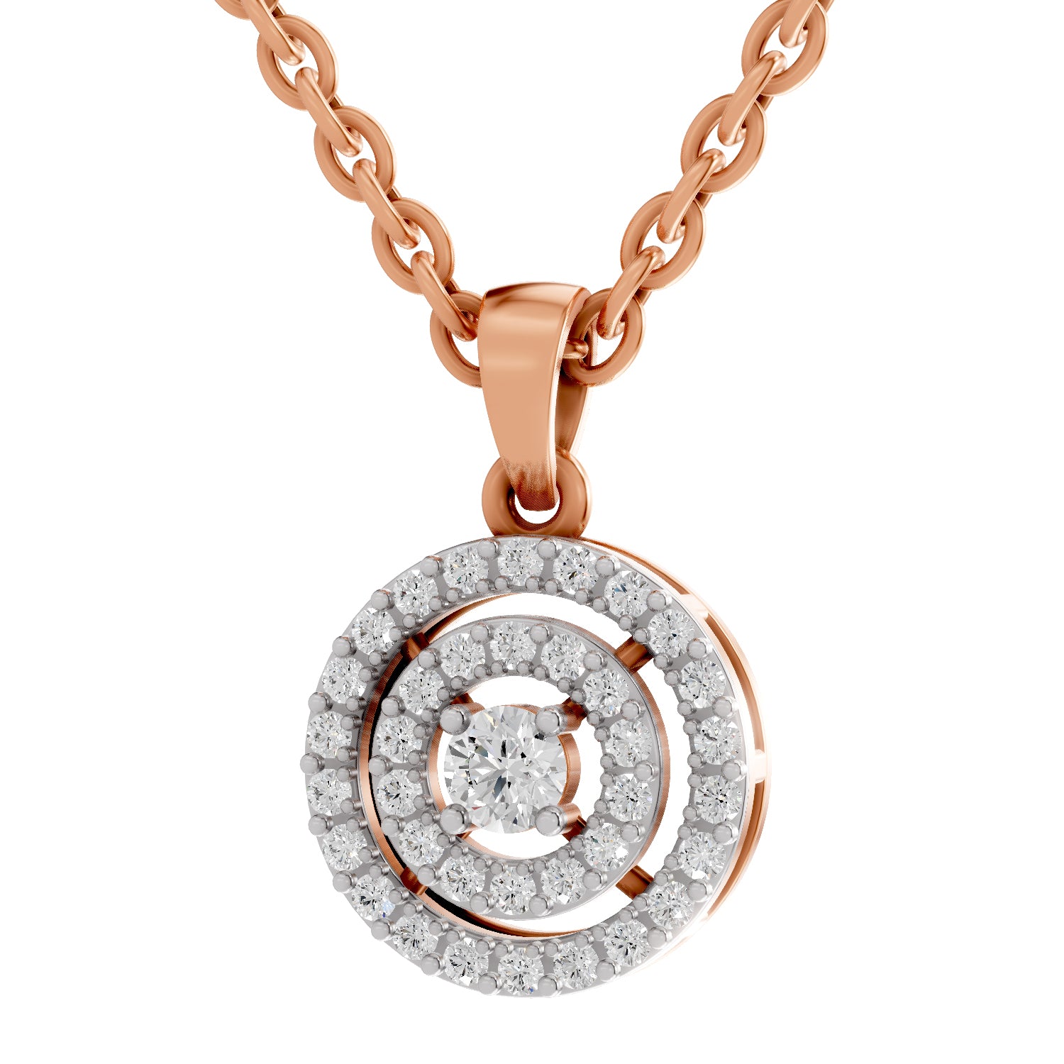 0.28 Ct Double Halo Diamond Pendant in 14K
