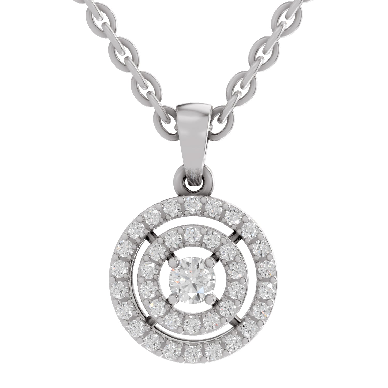 0.28 Ct Double Halo Diamond Pendant in 14K
