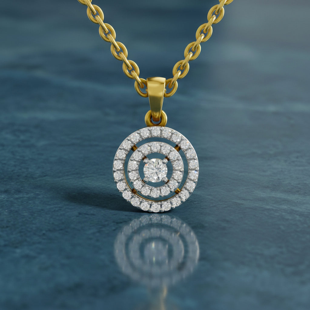 0.28 Ct Double Halo Diamond Pendant in 14K