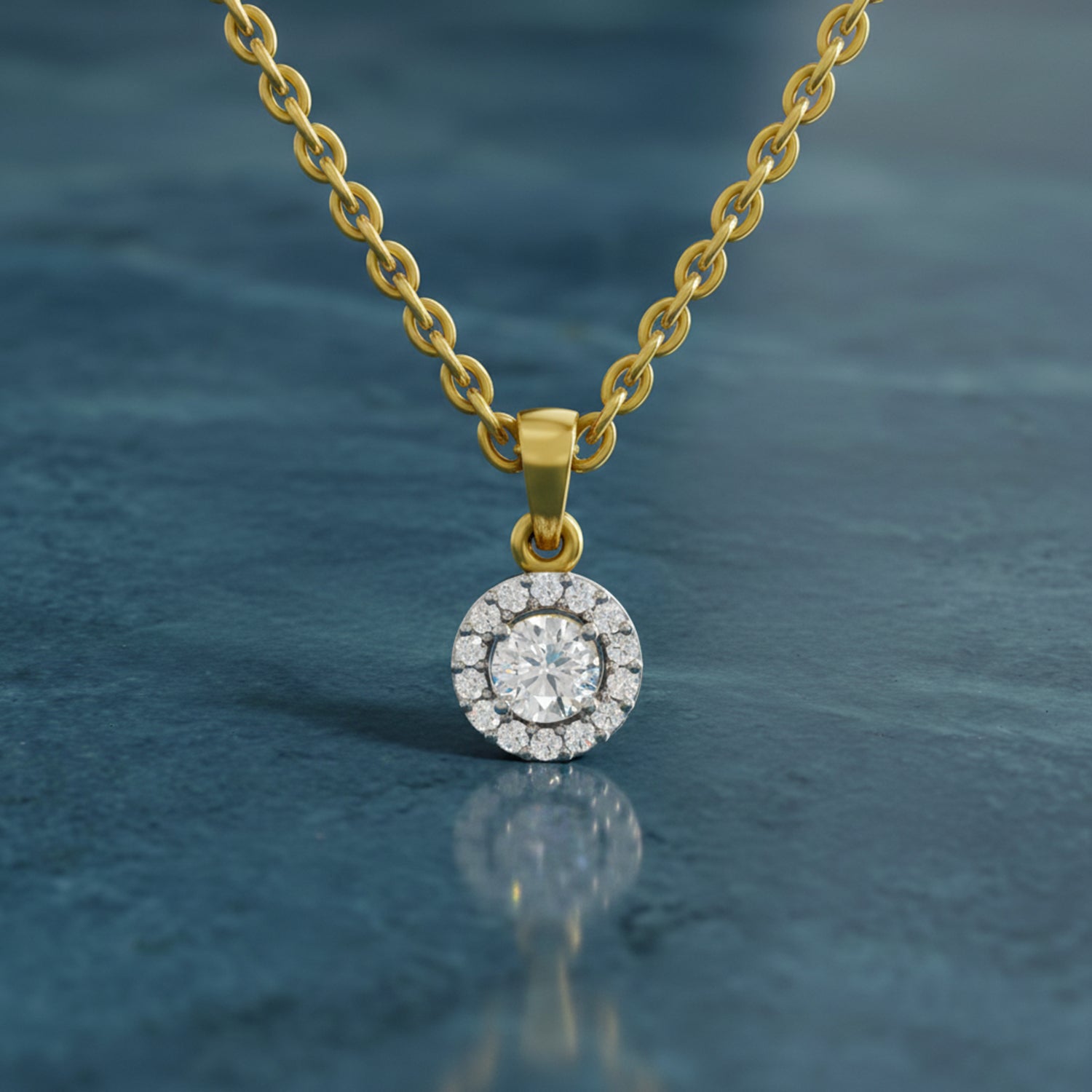 0.36 Ct Halo Diamond Pendant in 14K