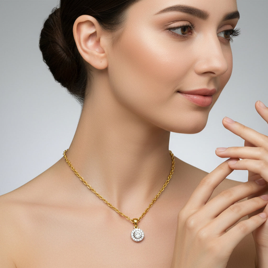 0.36 Ct Halo Diamond Pendant in 14K