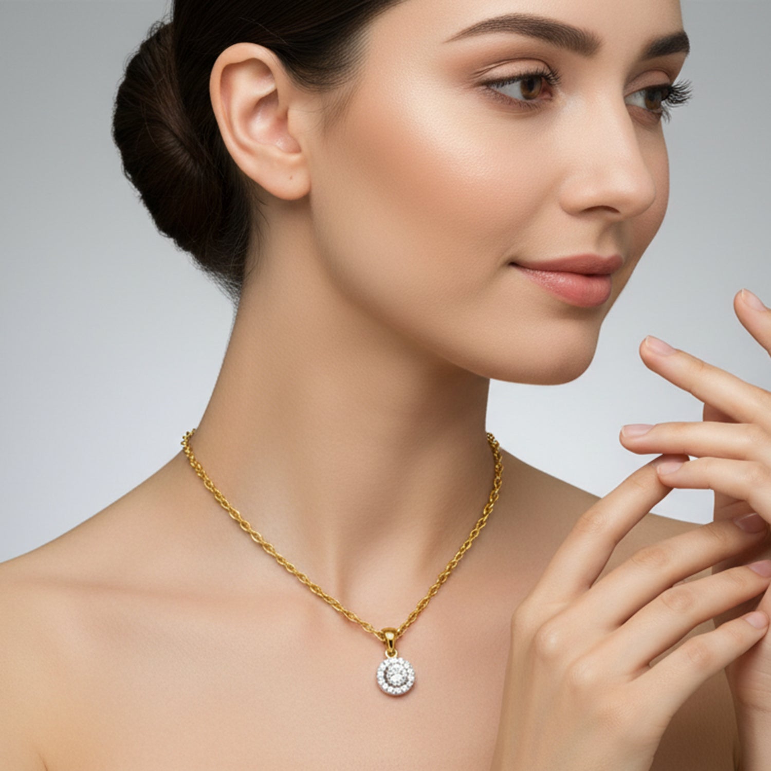 0.36 Ct Halo Diamond Pendant in 14K