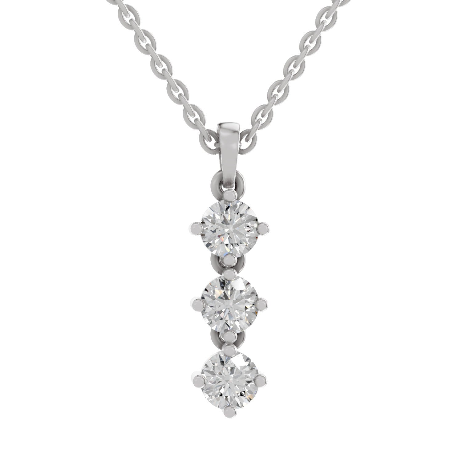 1.14 Ct 3 Stone Diamond Pendant in 14K