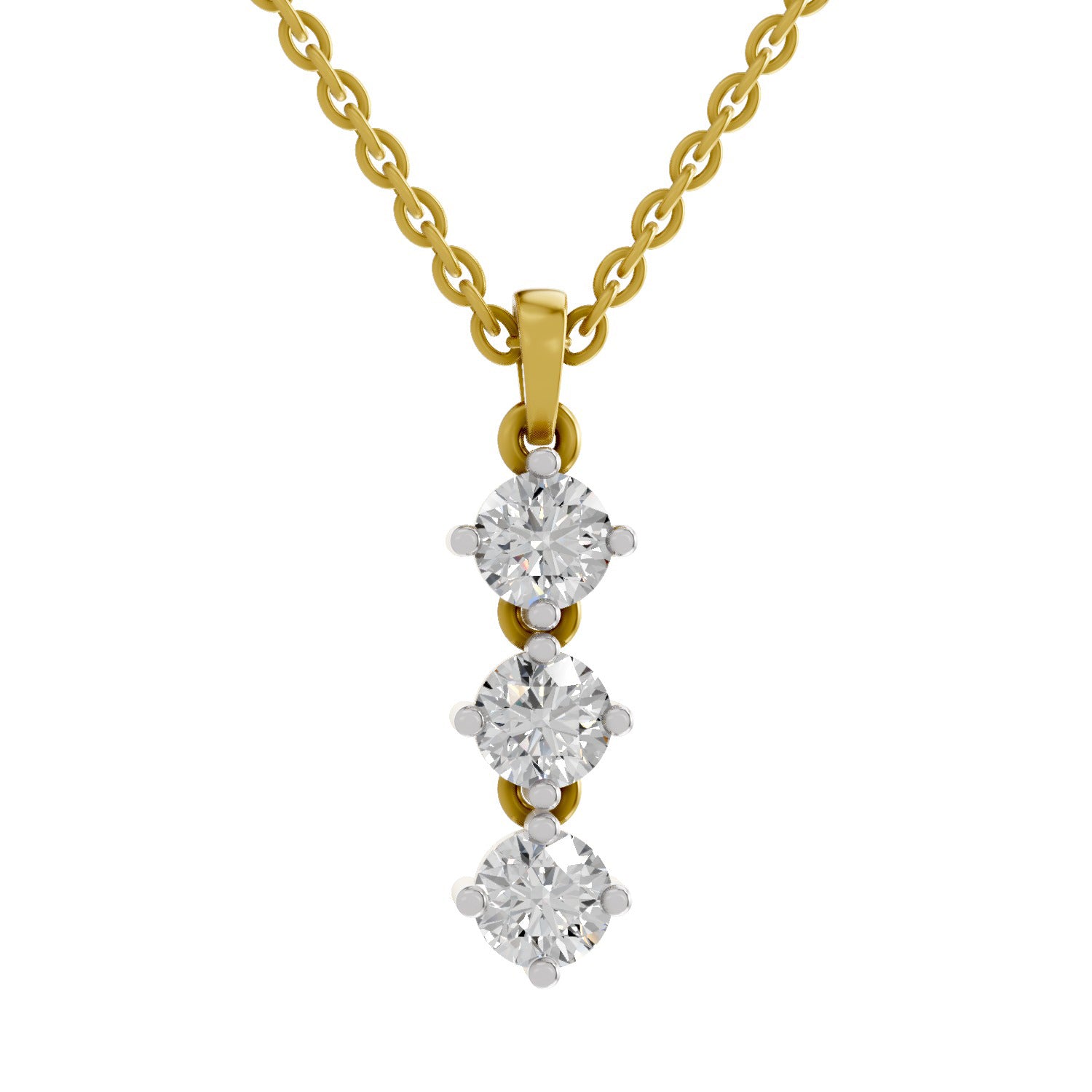 1.14 Ct 3 Stone Diamond Pendant in 14K
