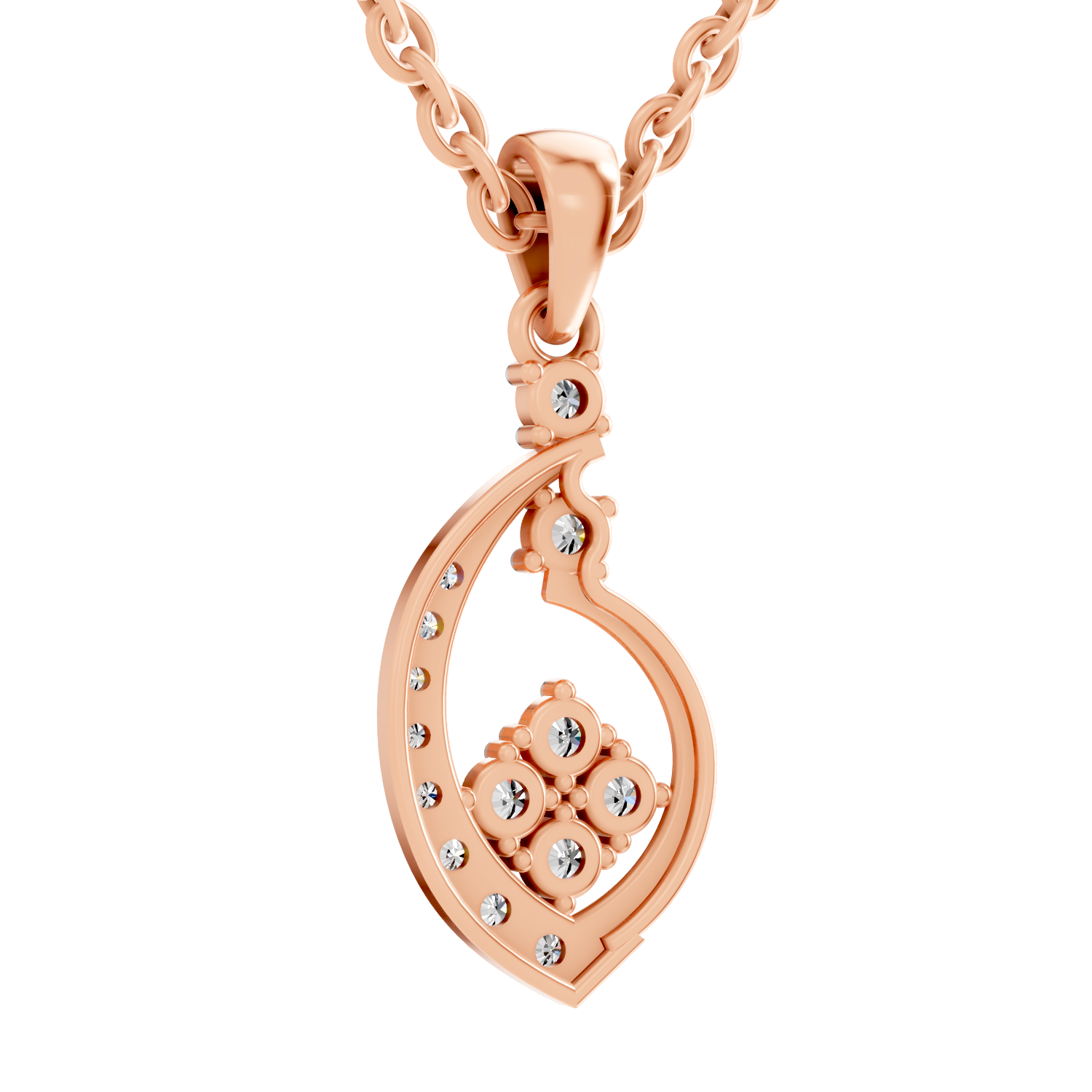 0.34 Carat Twisted Leaf Diamond Pendant | 14K Rose Gold