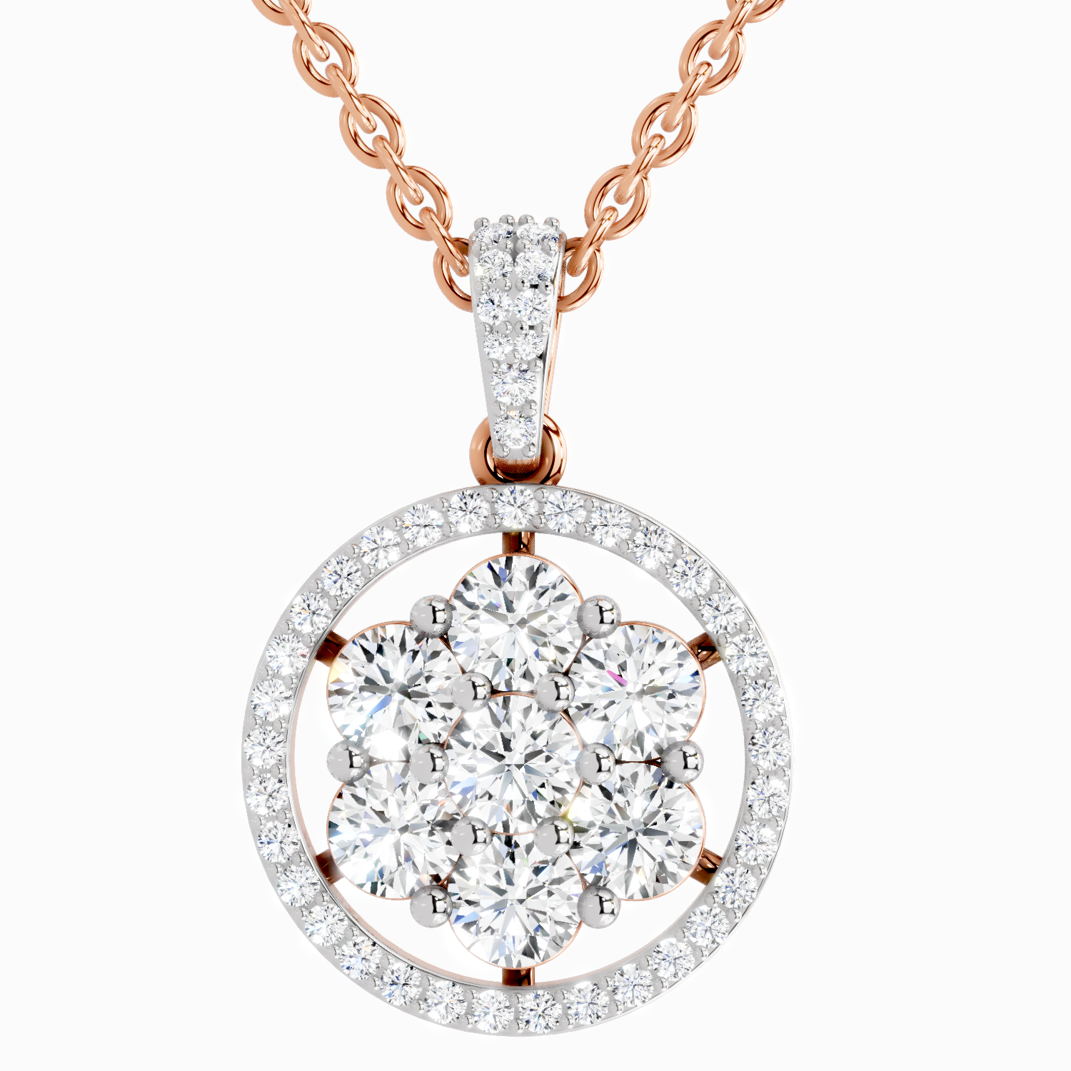 Lab Grown Diamond 2.13 Carat Cluster Halo Pendant for Women in 14K