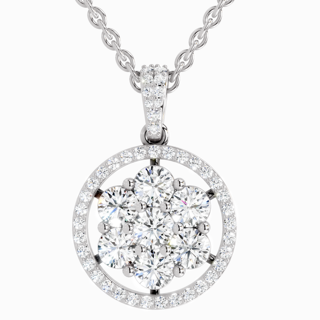 Lab Grown Diamond 2.13 Carat Cluster Halo Pendant for Women in 14K