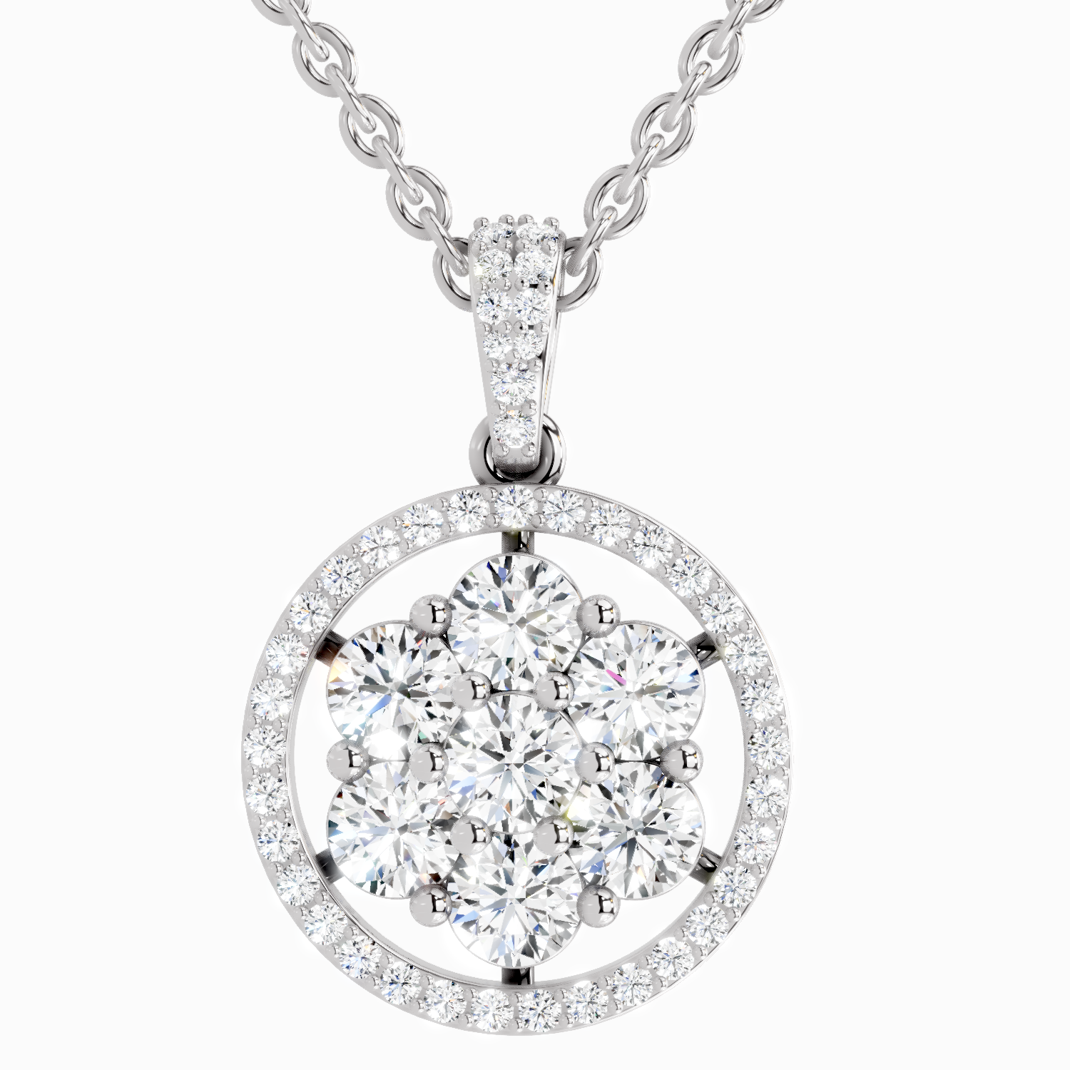 Lab Grown Diamond 2.13 Carat Cluster Halo Pendant for Women in 14K