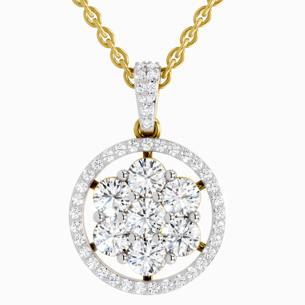 Lab Grown Diamond 2.13 Carat Cluster Halo Pendant for Women in 14K