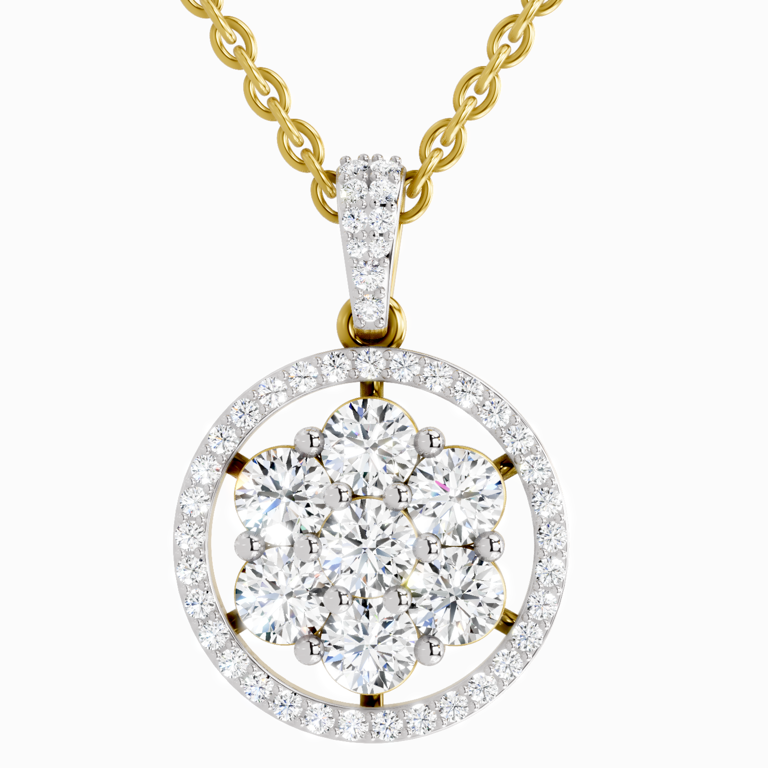 Lab Grown Diamond 2.13 Carat Cluster Halo Pendant for Women in 14K