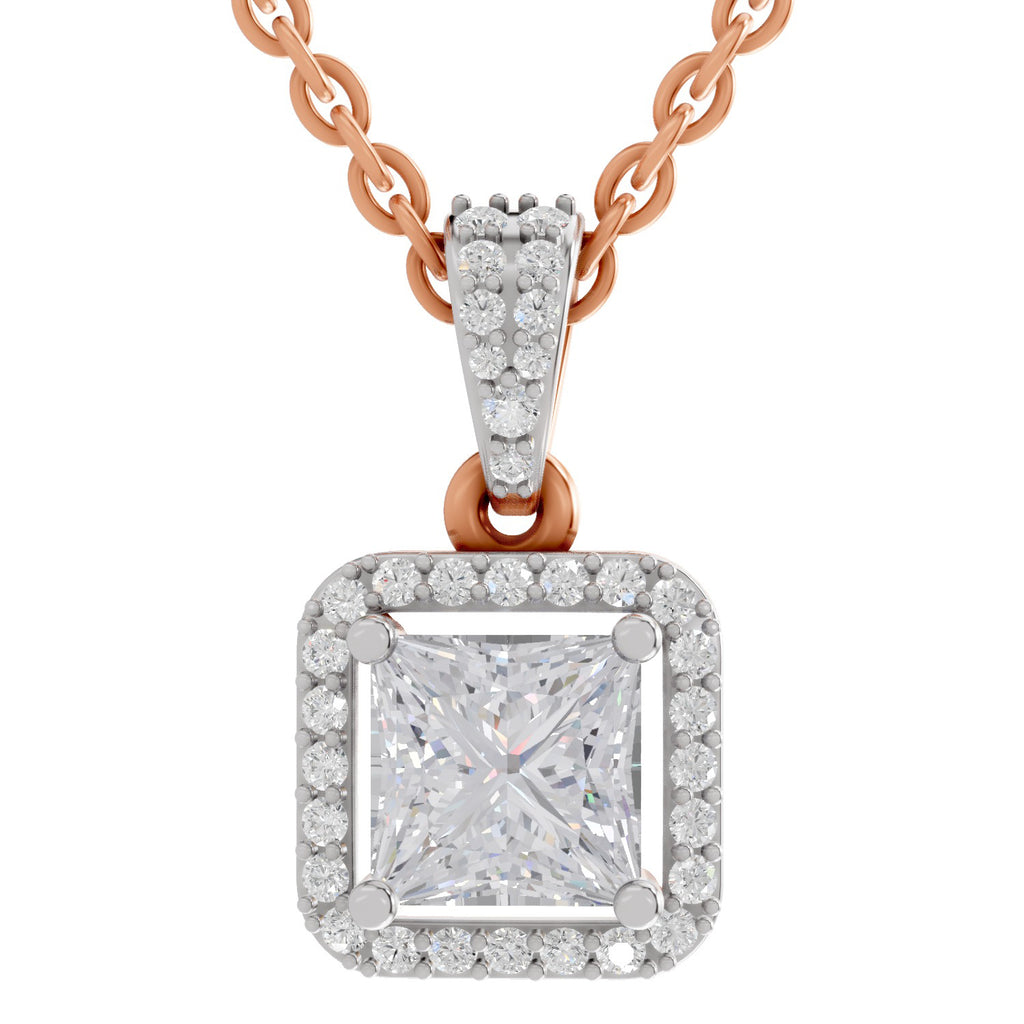 1.27 Ct Princess Shape Halo Diamond Pendant in 14K