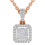 1.27 Ct Princess Shape Halo Diamond Pendant in 14K
