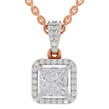 1.27 Ct Princess Shape Halo Diamond Pendant in 14K