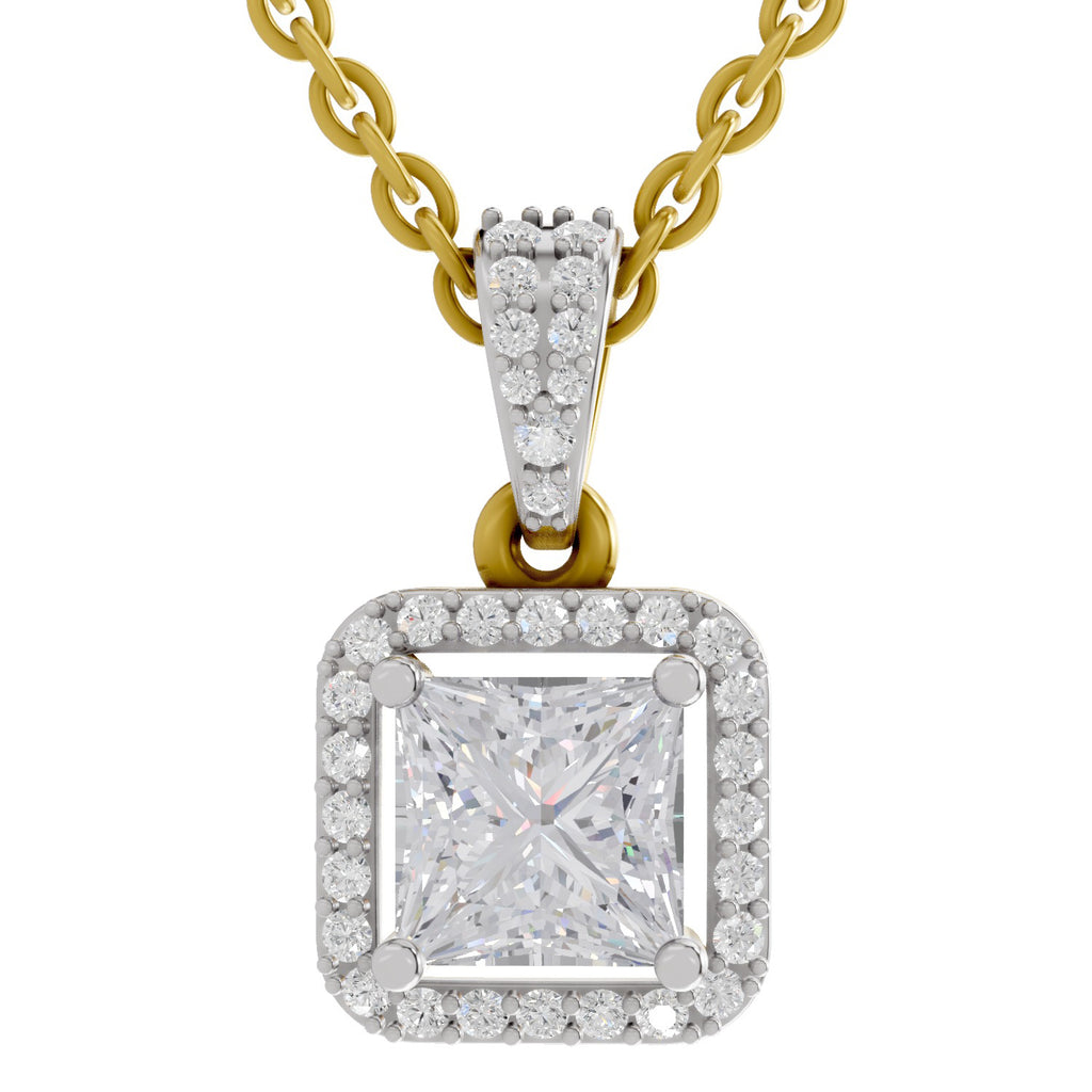 1.27 Ct Princess Shape Halo Diamond Pendant in 14K