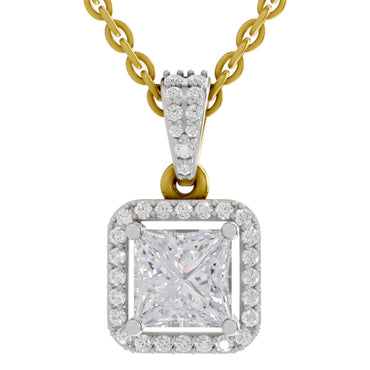 1.27 Ct Princess Shape Halo Diamond Pendant in 14K