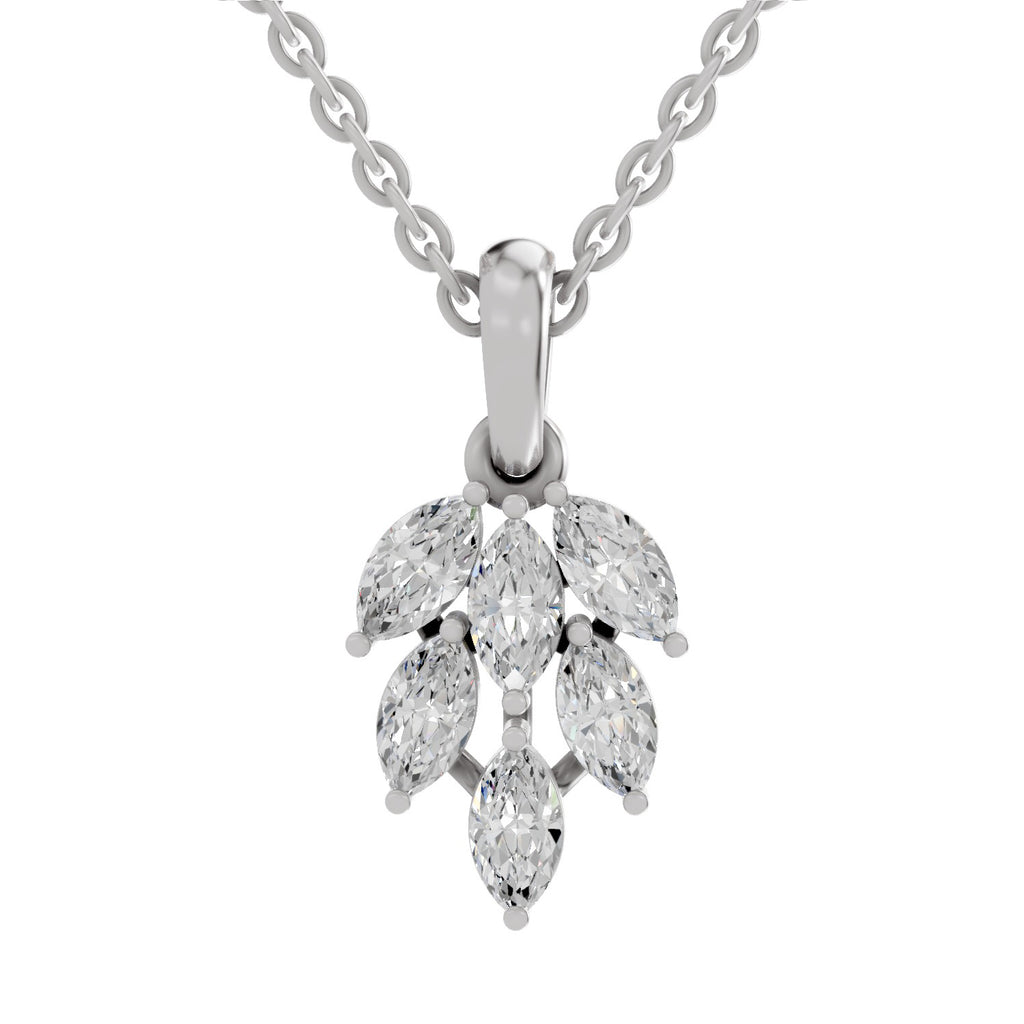 Marquise Cut Diamond Leaf Cluster Pendant in 14K