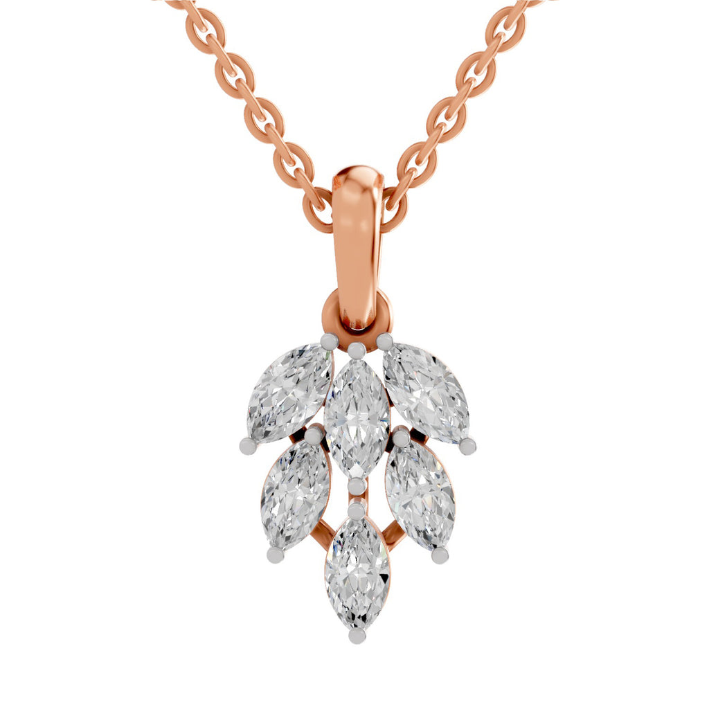 Marquise Cut Diamond Leaf Cluster Pendant in 14K
