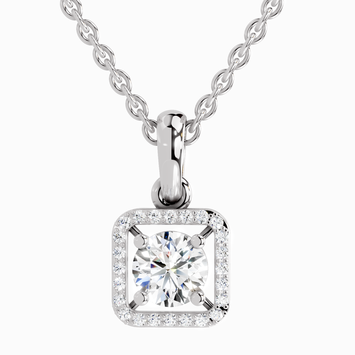 Lab Grown Diamond 0.99 Carat Halo Square Pendant for Women in 14K