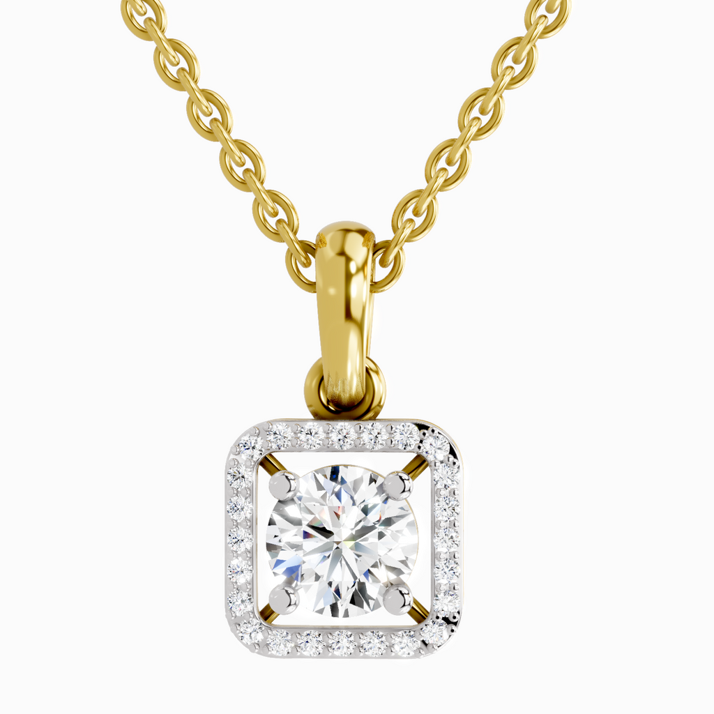 Lab Grown Diamond 0.99 Carat Halo Square Pendant for Women in 14K
