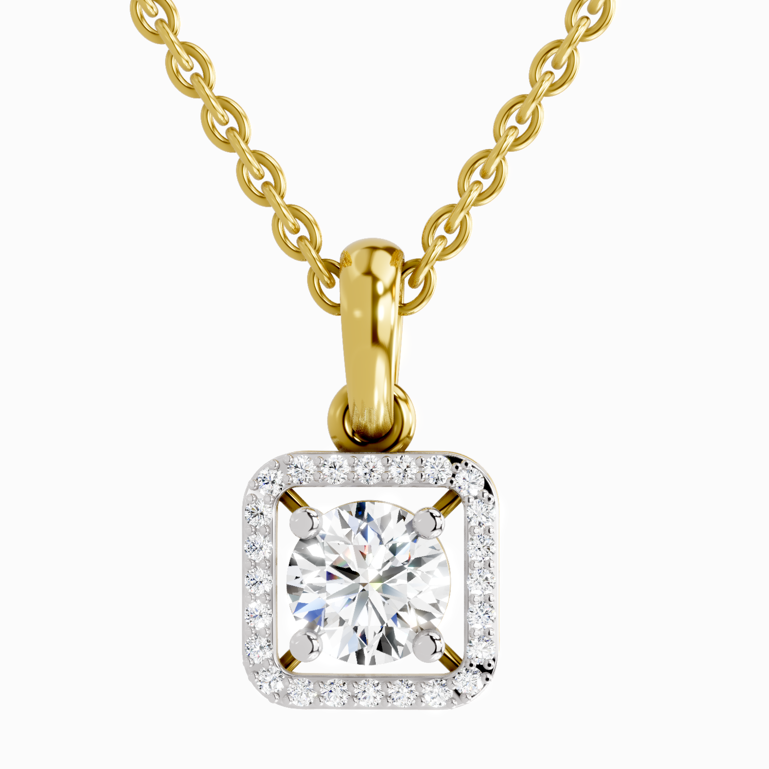 Lab Grown Diamond 0.99 Carat Halo Square Pendant for Women in 14K