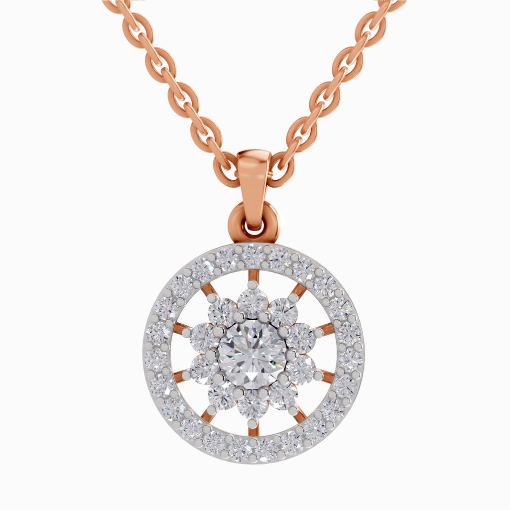0.87 ct Starburst Halo Diamond Pendant in 14K