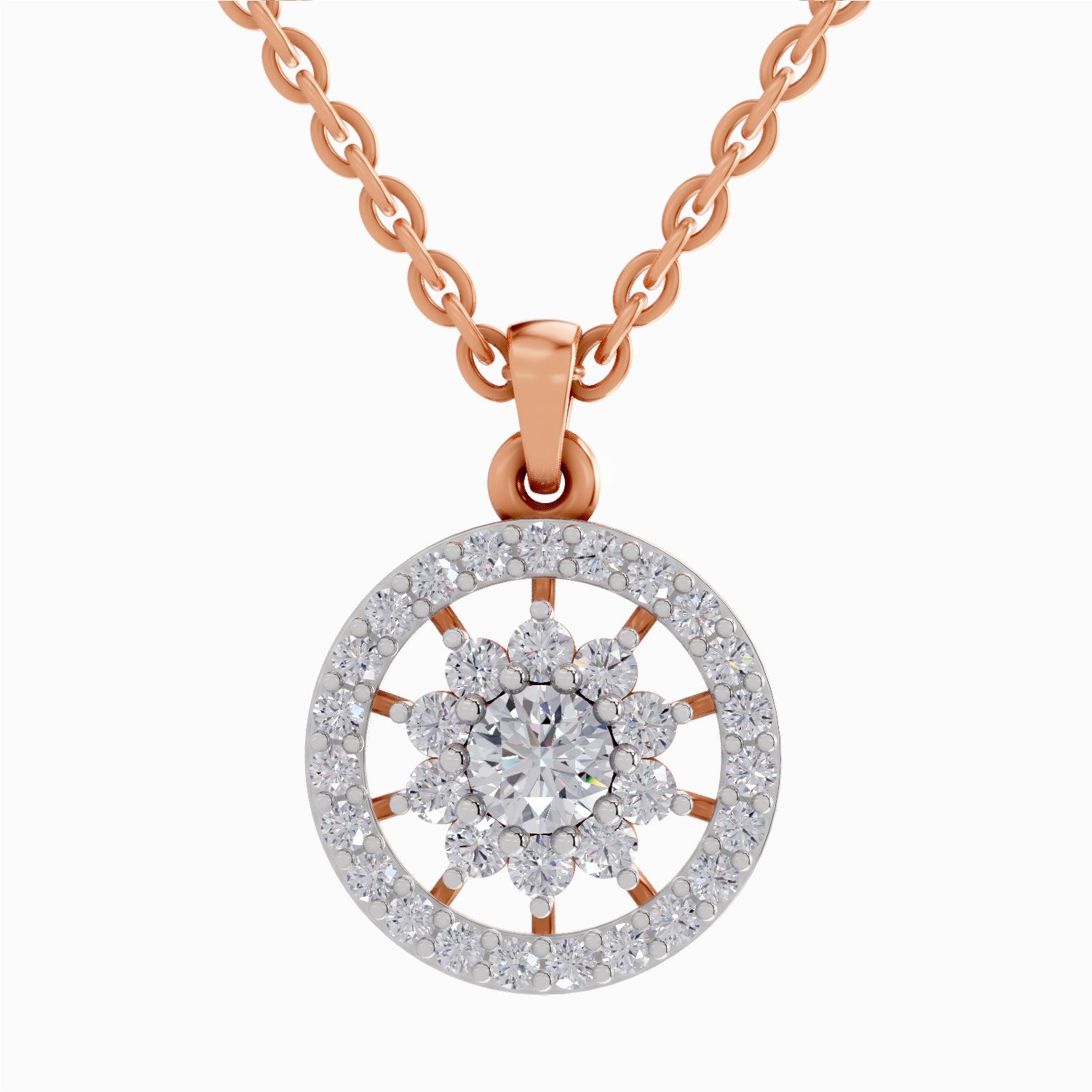 0.87 ct Starburst Halo Diamond Pendant in 14K
