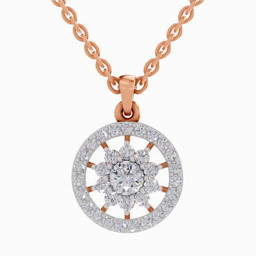 0.87 ct Starburst Halo Diamond Pendant in 14K