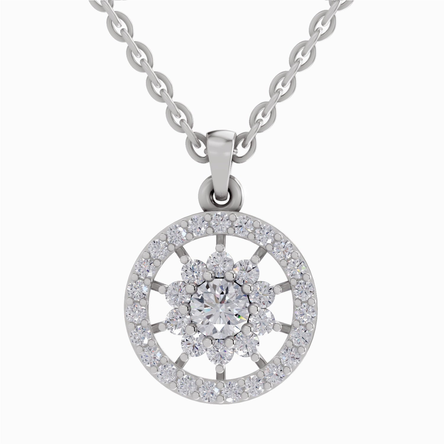 0.87 ct Starburst Halo Diamond Pendant in 14K