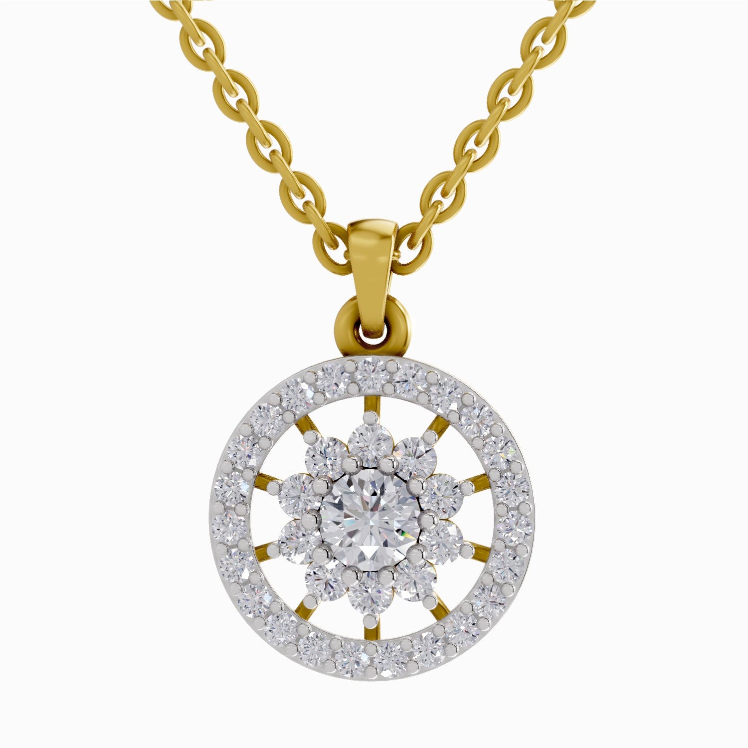 0.87 ct Starburst Halo Diamond Pendant in 14K