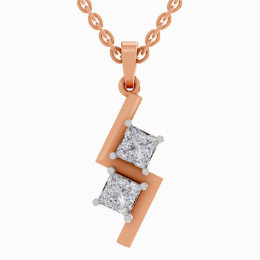 1 ct Solitaire Princess Shape Zigzag Diamond Pendant in 14K