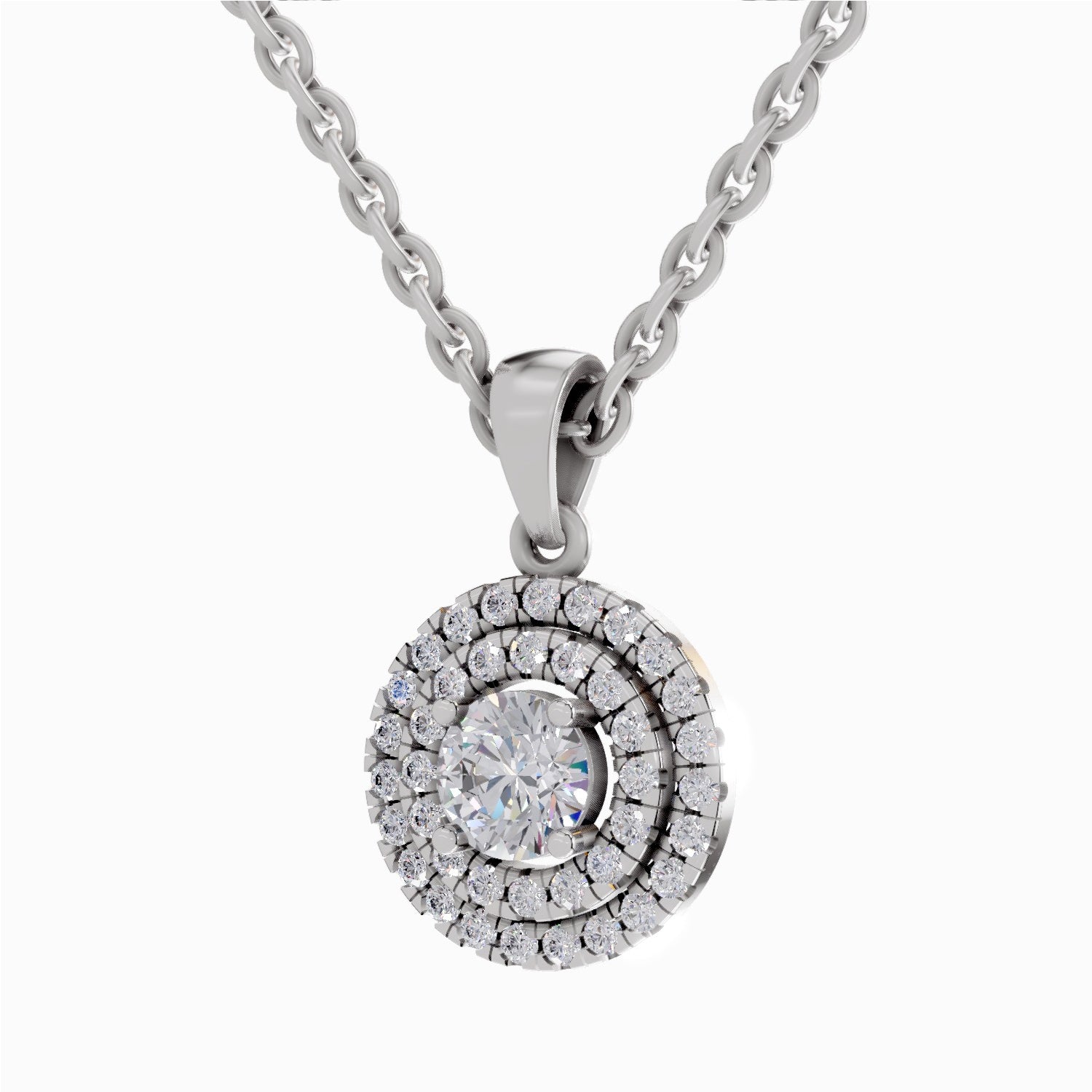 0.70 ct Double Halo Diamond Pendant in 14K