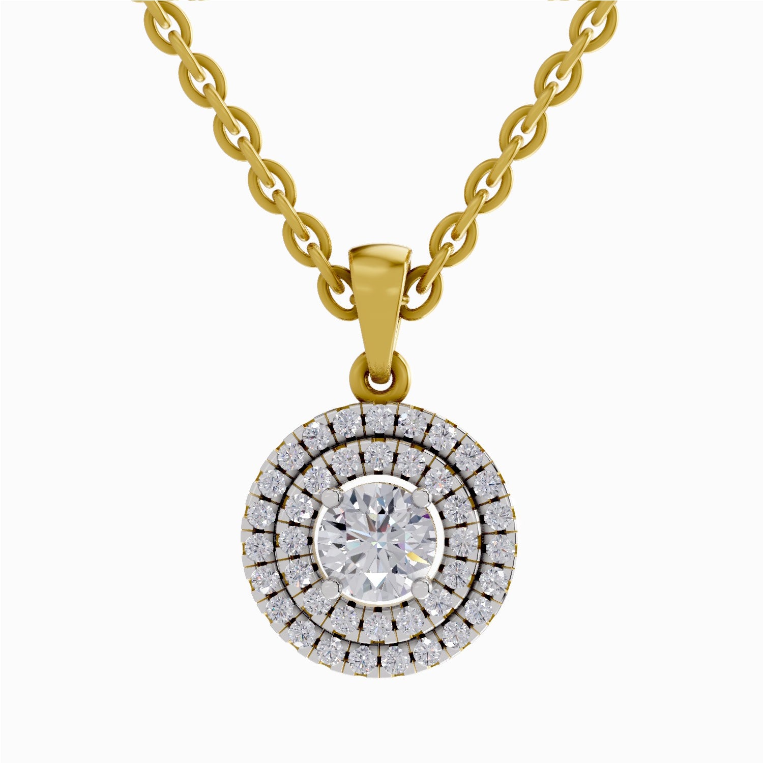 0.70 ct Double Halo Diamond Pendant in 14K