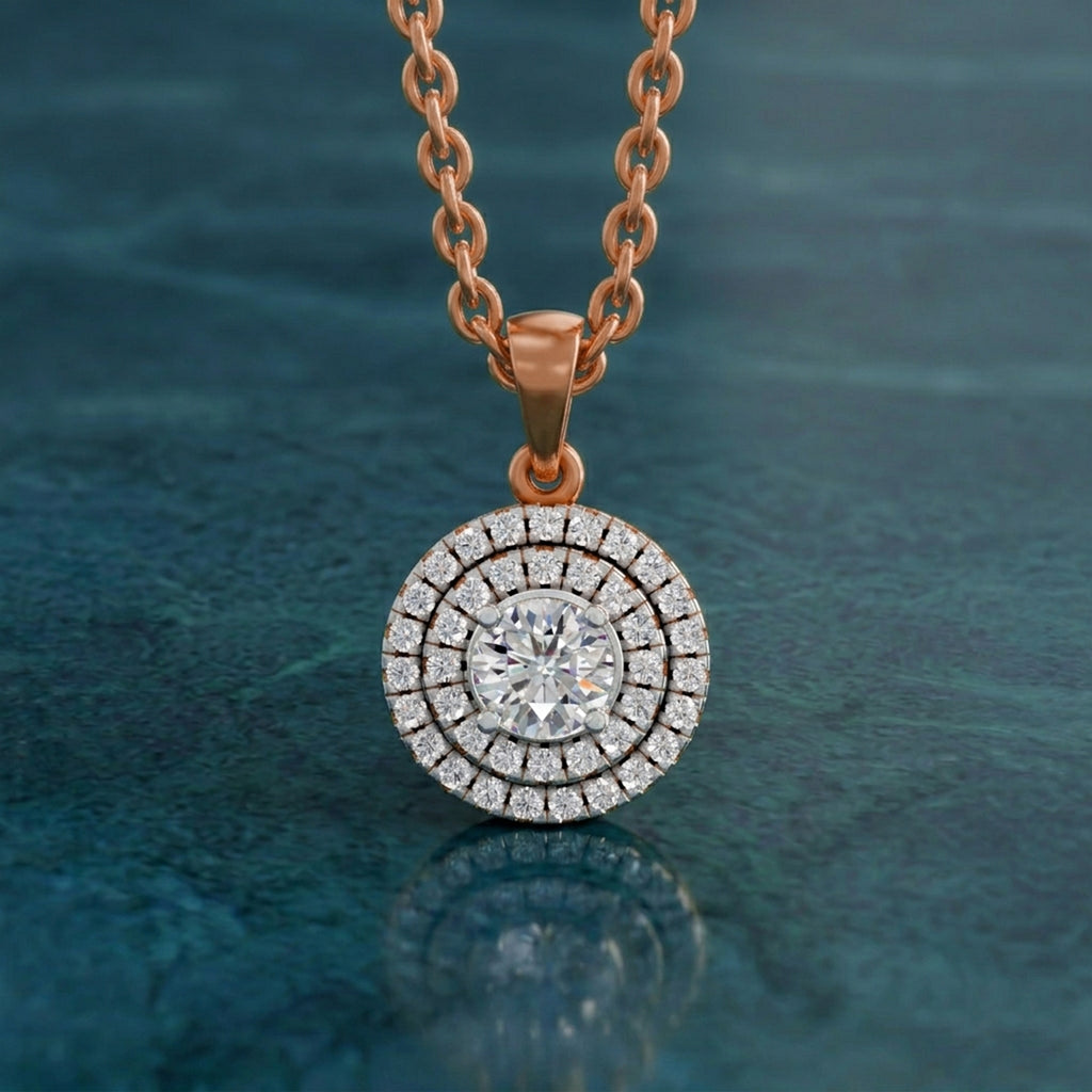 0.70 ct Double Halo Diamond Pendant in 14K