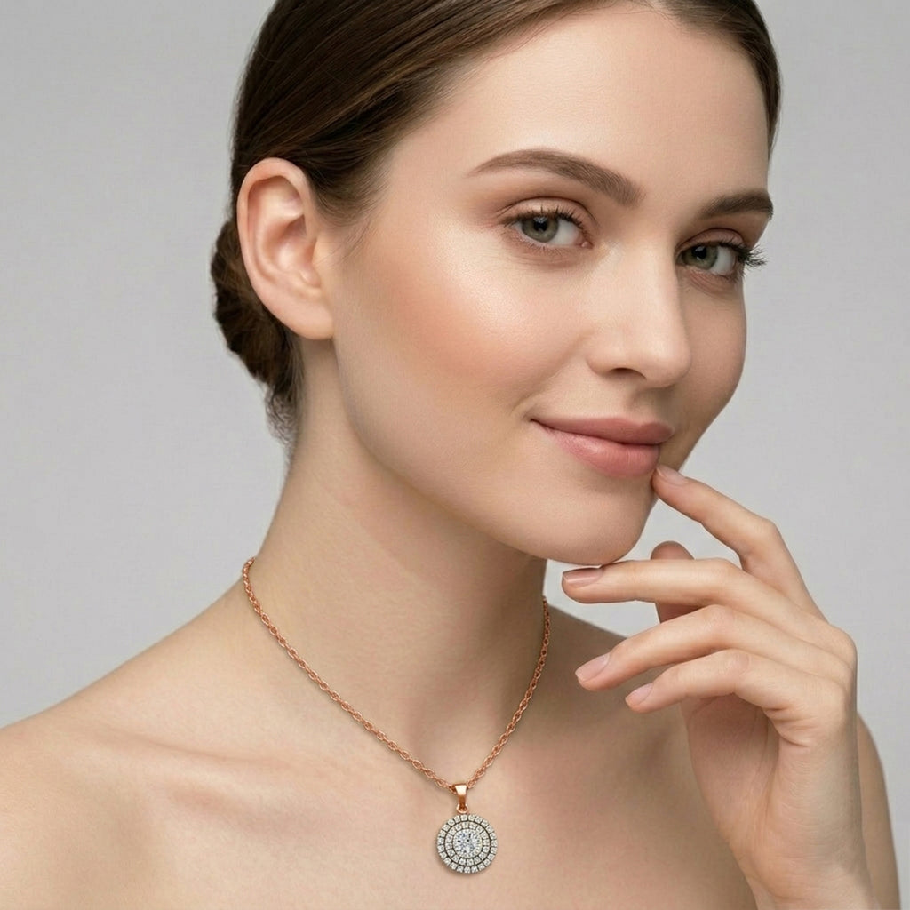 0.70 ct Double Halo Diamond Pendant in 14K