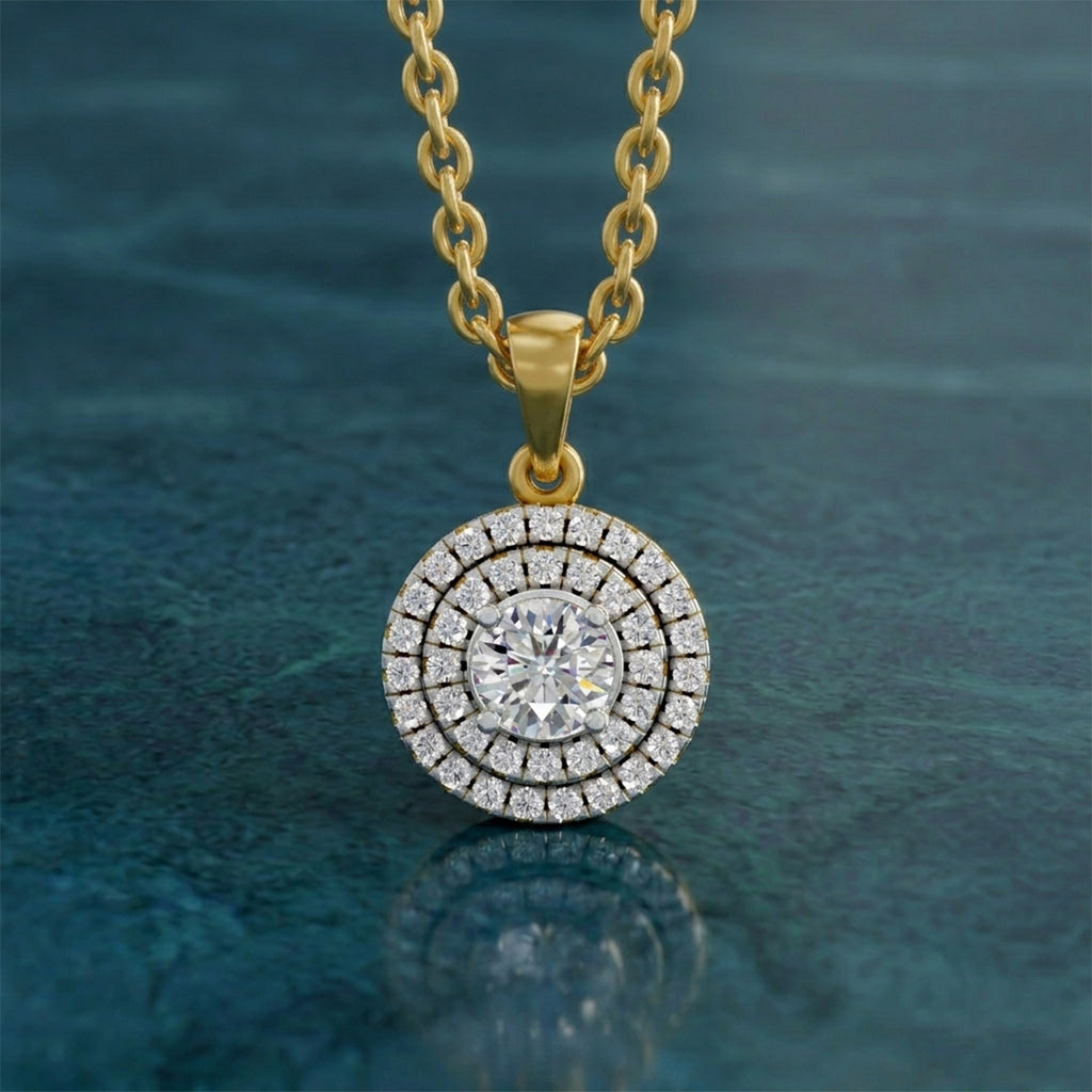 0.70 ct Double Halo Diamond Pendant in 14K