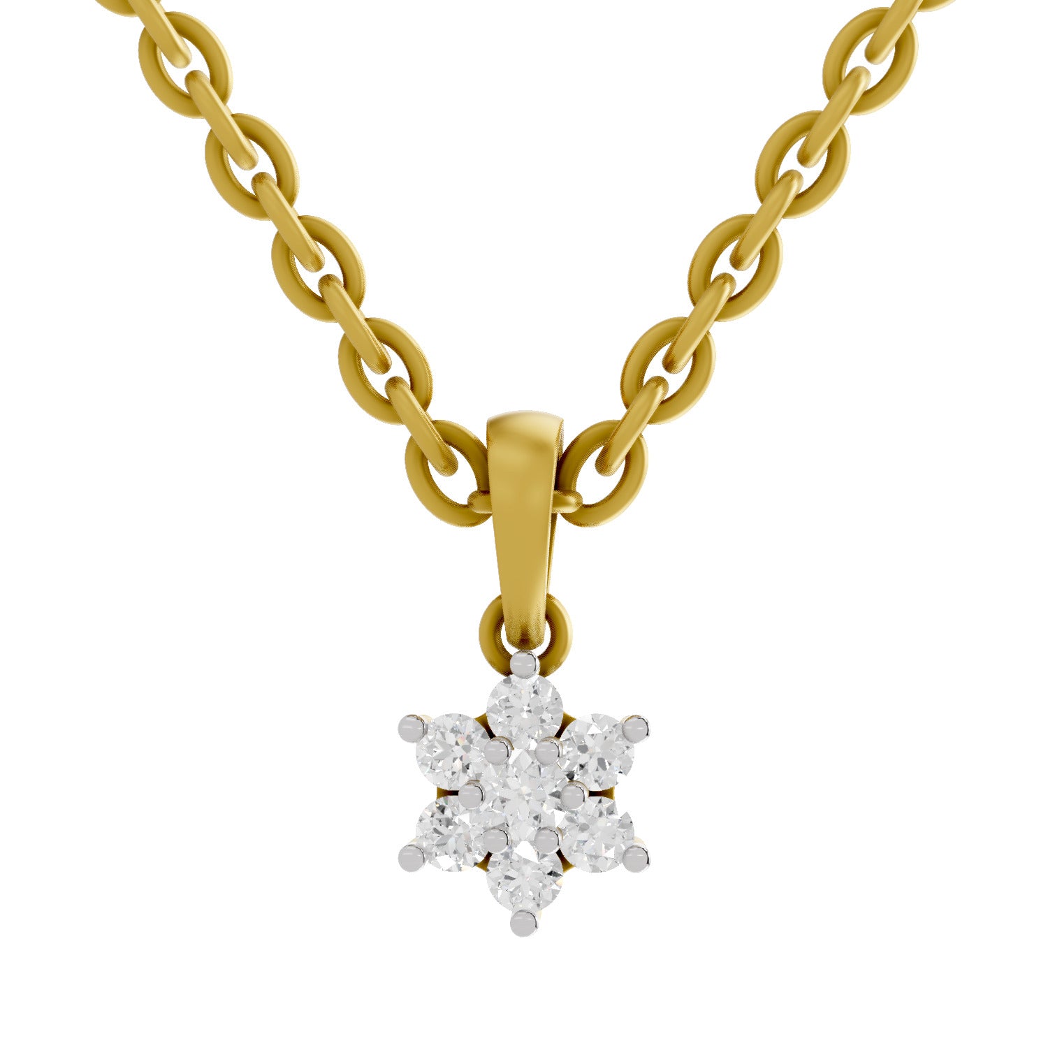 0.11 Round Shape | 925 Sterling Silver Gold Plated Floral Pendant Necklace