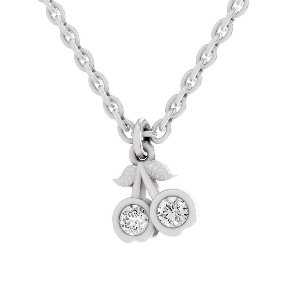 0.17 Carat Sparkling Orchard Cherry Pendant | 14K White Gold