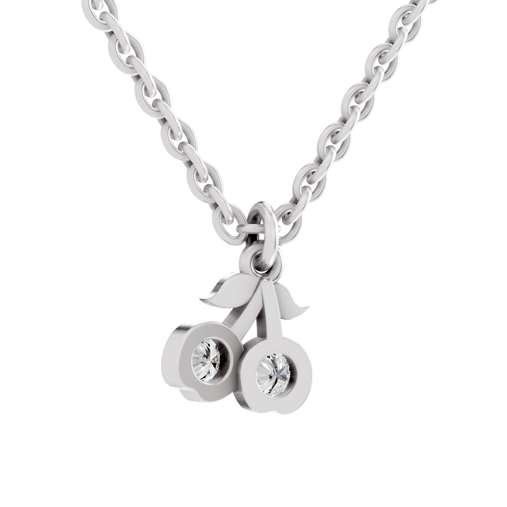 0.17 Carat Sparkling Orchard Cherry Pendant | 14K White Gold