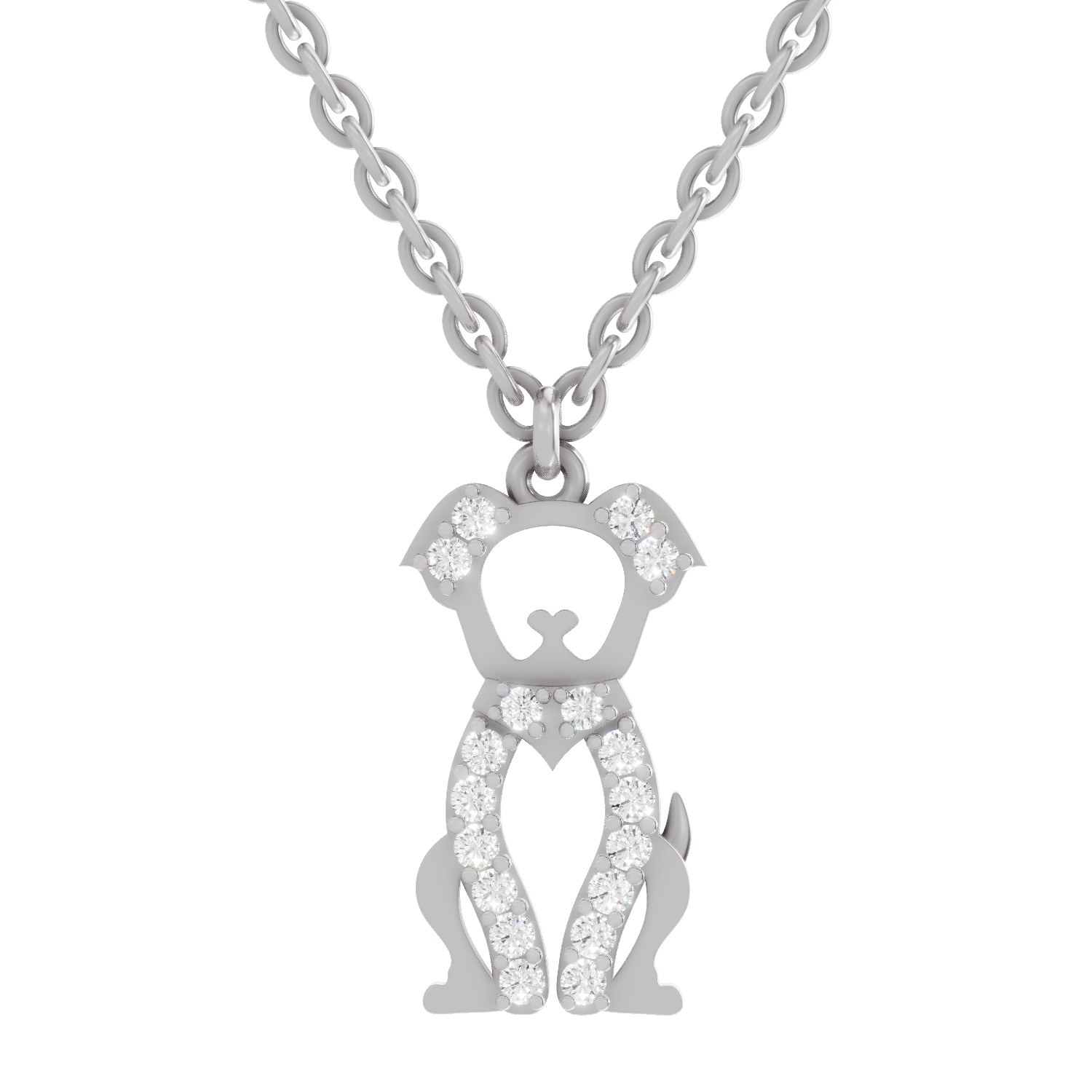 0.18 Carat Sterling Pup Silhouette Pendant | 14K White Gold