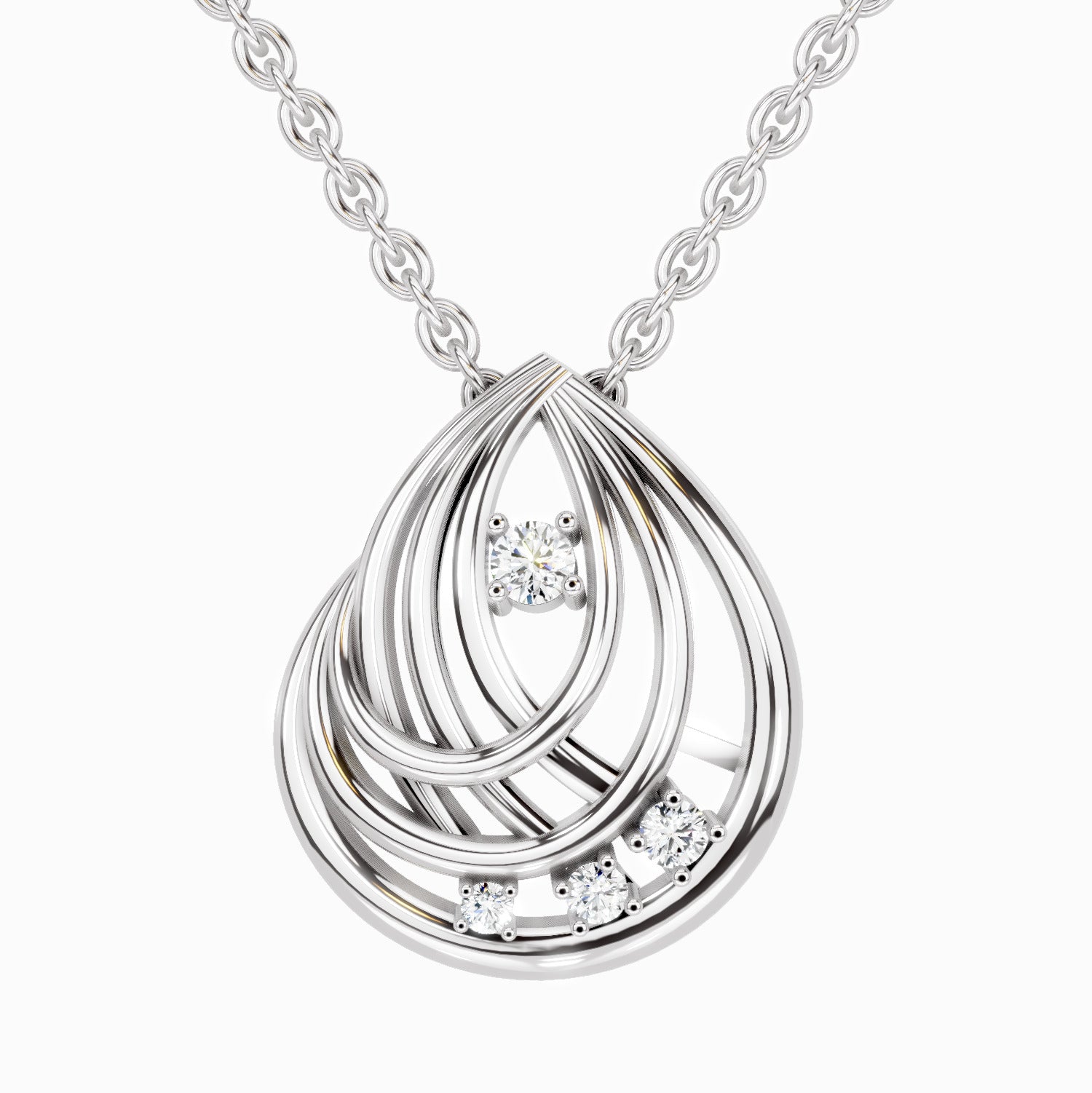 0.06 Carat Round Swirl Pendant | 14K White Gold