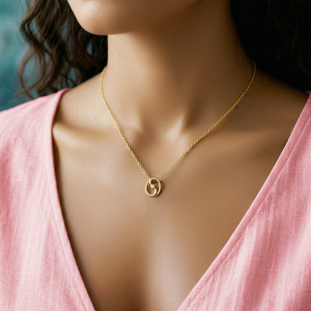 0.02 Carat 925 Sterling Silver Gold Plated Celestial Loop Pendant With Chain