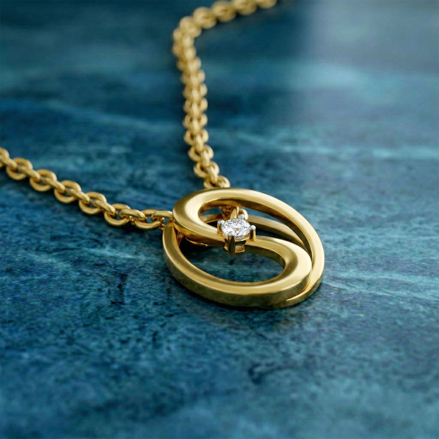 0.02 Carat 925 Sterling Silver Gold Plated Celestial Loop Pendant With Chain