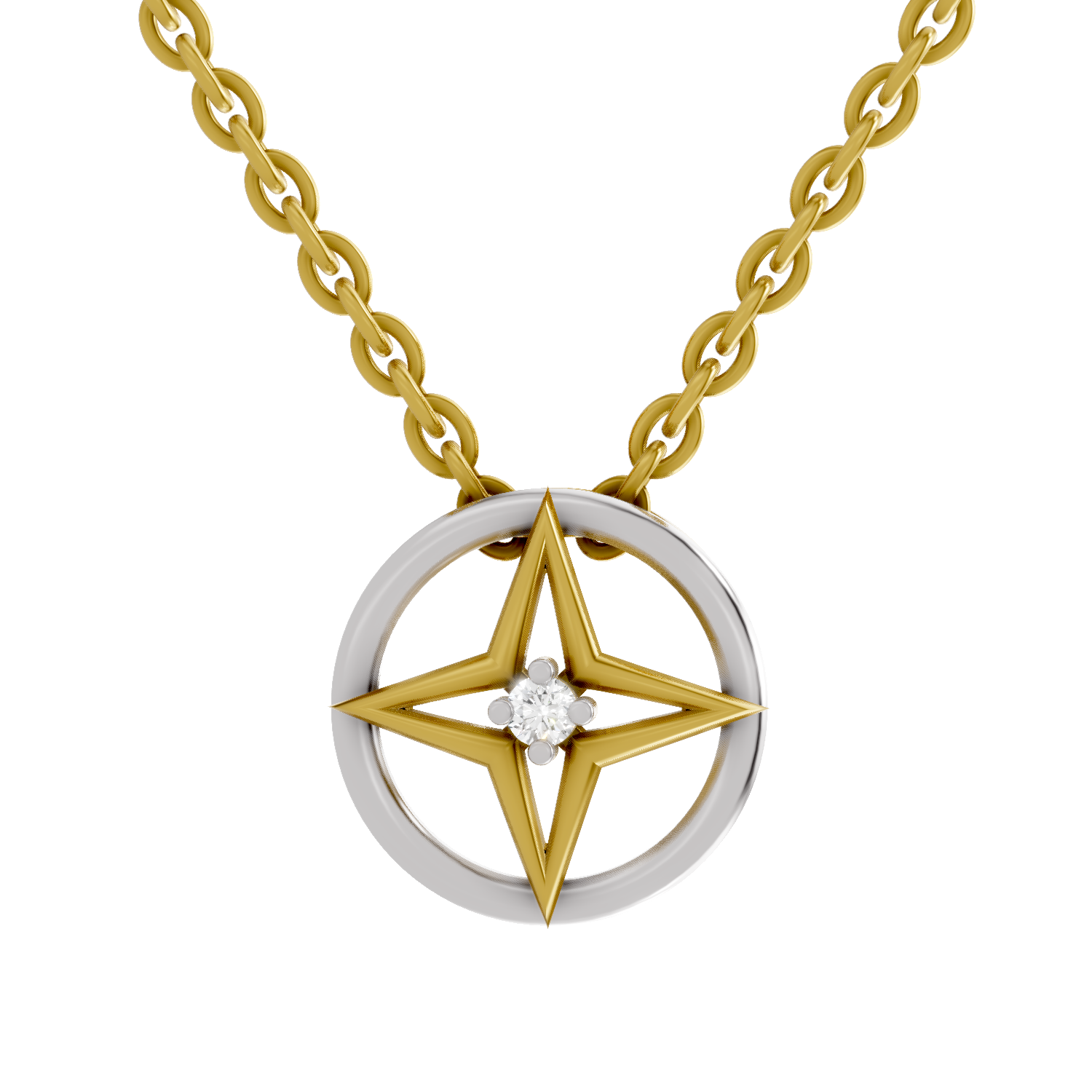 0.02 Carat| 925 Sterling Silver Gold Plated Four-Pointed Star Pendant Necklace