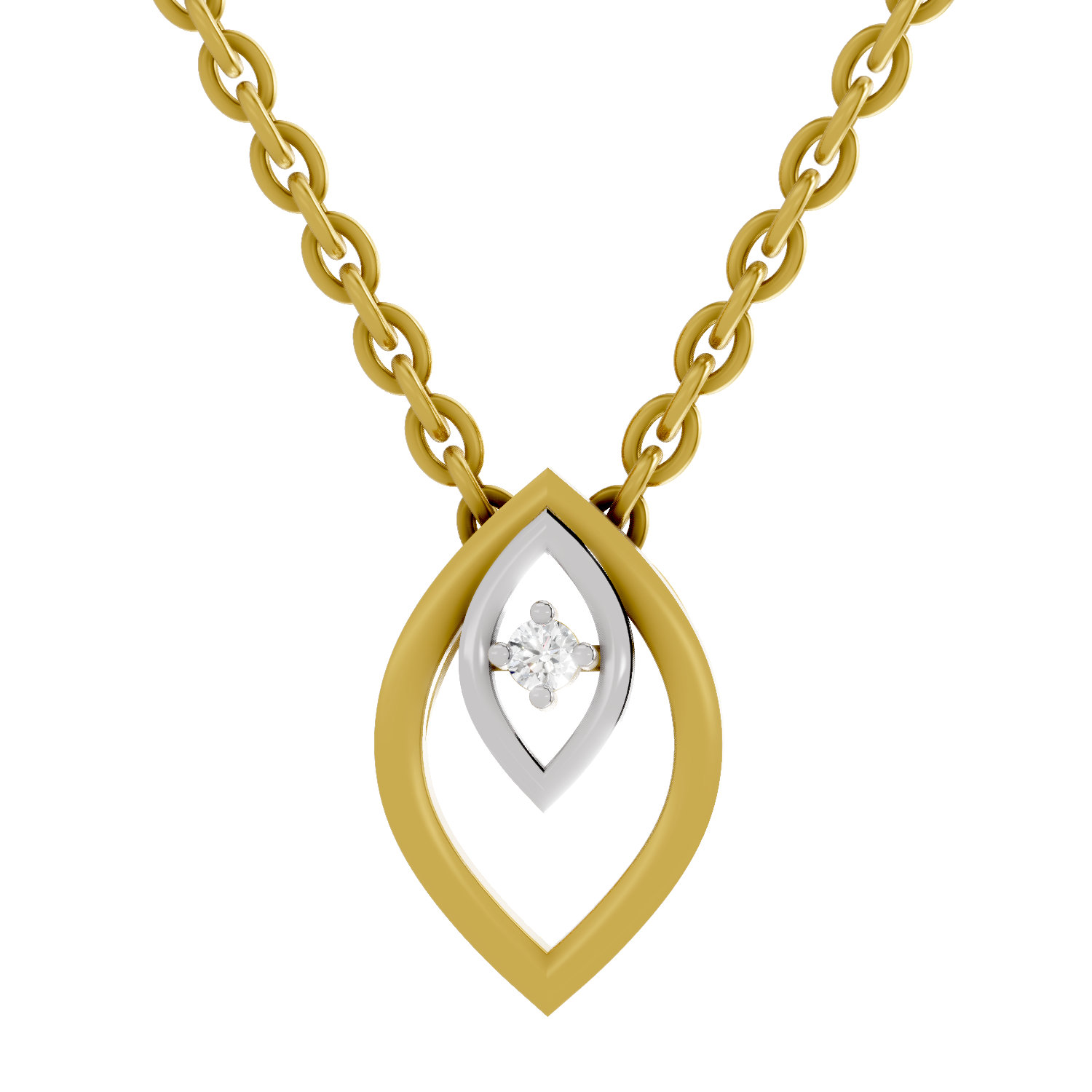 0.02 Carat| 925 Sterling Silver Gold Plated Leaf Solitaire Pendant Necklace