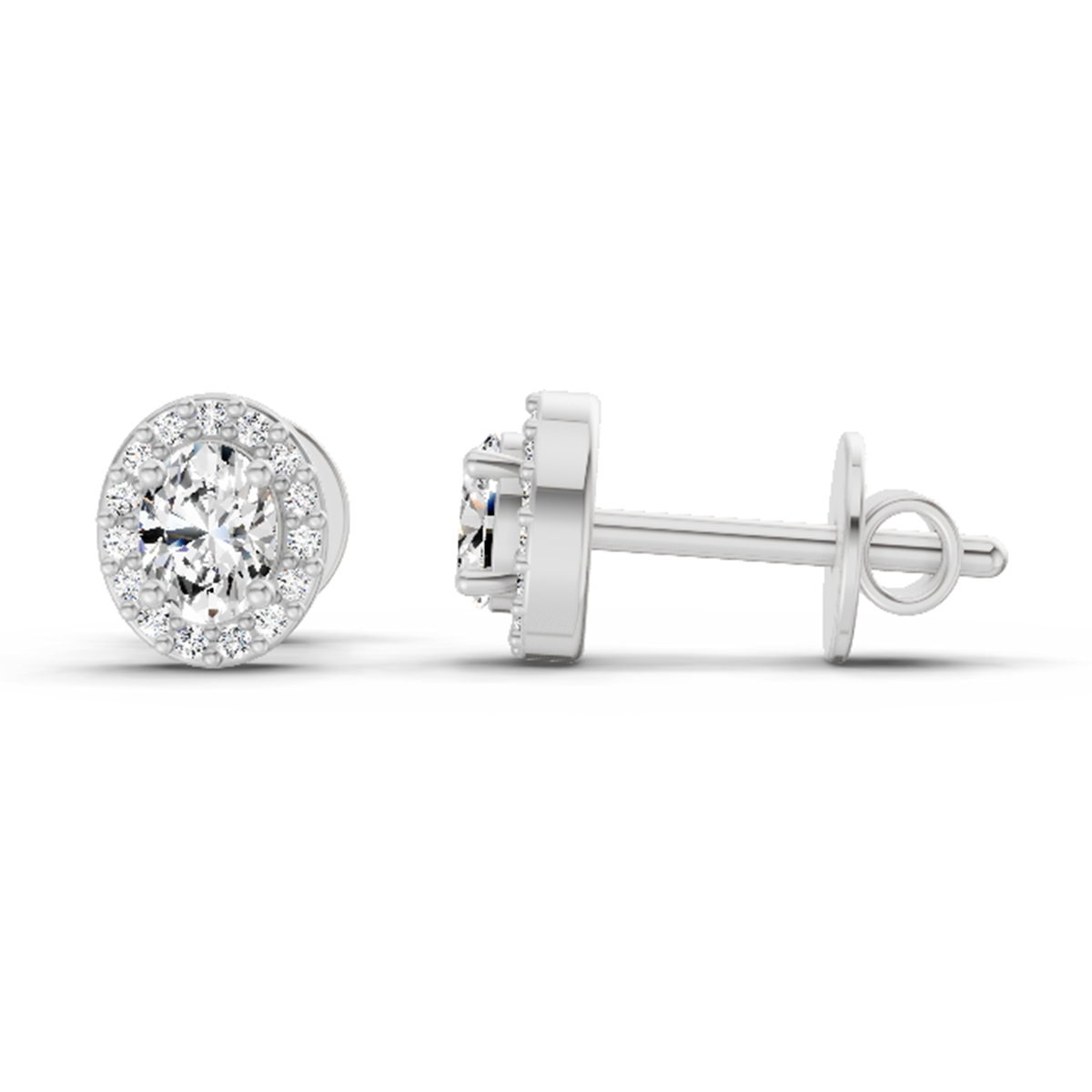 0.09 Ct Oval Halo Stud Earrings | 14K White Gold