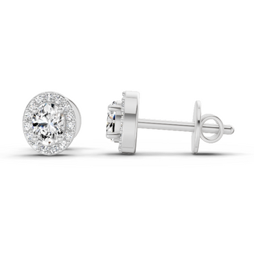 0.09 Ct Oval Halo Stud Earrings | 14K White Gold