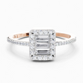 0.42 Ct Baguette Shape Halo Diamond Ring | 14K Rose Gold